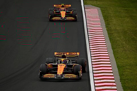 McLaren driver Oscar Piastri of Australia and McLaren driver Lando Norris of Britain